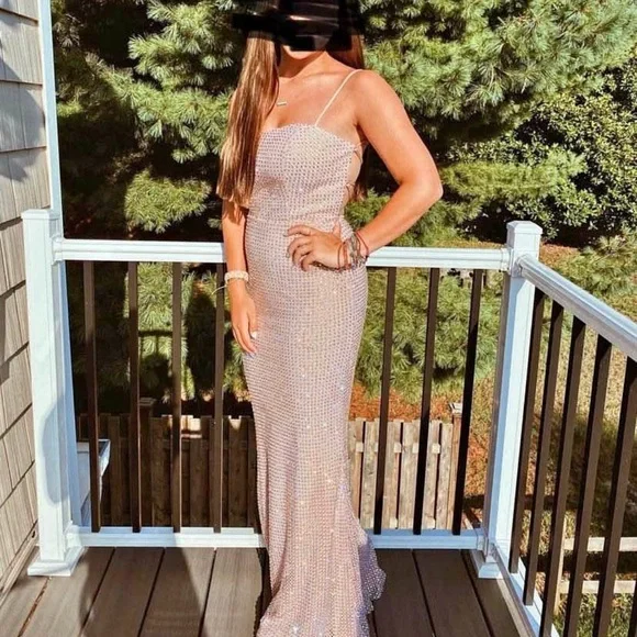slim fit dress slacks Rose Gold Sequins Evening Dresses Off-the-Shoulder Chic Formal Dresses –  Dbrbridal main image 1